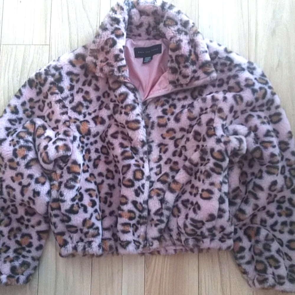 SUPER SOFT Rose Gold Leopard Faux Fur Jacket